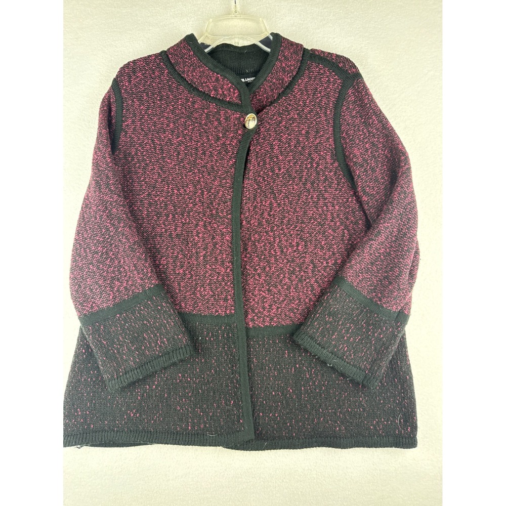 Karl Lagerfeld Paris Womens Medium Burgundy Black Marled Cardigan Sweater Jacket